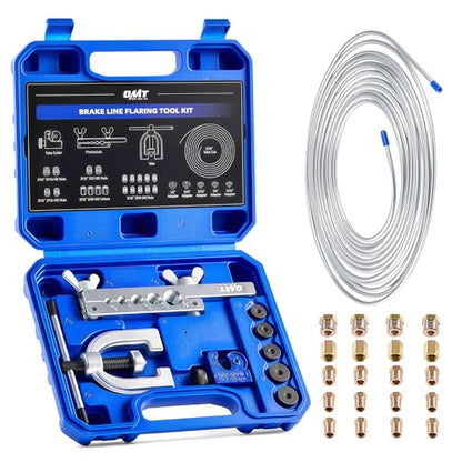 3/16 in Brake Line Kit, Brake Line Flaring Tool Kit with 25ft Brake Line | 16 Fittings & 4 Unions, Double & Single Flaring Tool Kit for Most Hydraulic Braking Fuel Systems