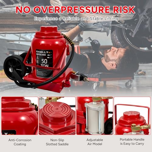 Air Hydraulic Bottle Jack, 50 Ton (110000) lbs Hydraulic Bottle Jack with 10.43''-19.88'' Lifting Range & Manual Hand Pump, for Pickup, Truck, RV, Auto Repair - color: 50 Ton