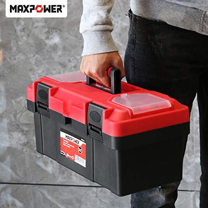 MAXPOWER Tool Box 16 inch, Plastic Small Tool Box with Latch Removable Tray | Lockable Toolbox for Home, Red - size: 16", style: 16" red