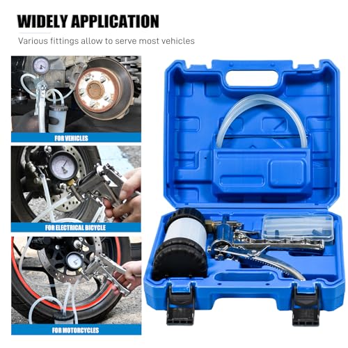 Hand Vacuum Pump Brake Bleeder Kit, Brake & Clutch Bleeding Bleeder | Zinc-diecast Metal, Single Person Design, Automotive Tuning & Testing Silver - color: Silver