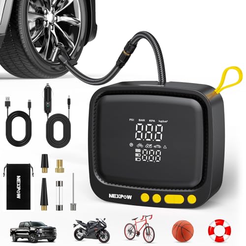 NEXPOW Tire Inflator Portable Air Compressor, 180 PSI Cordless Air Pump for Car Tires with Digital Pressure Gauge & Auto Shut-Off, Air Compressor Portable for Car, Motorcycle, Bicycle, Ball, Yellow - color: Yellow, size: Cordless 180 PSI