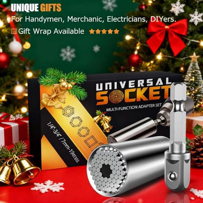 Stocking Stuffers for Men Super Universal Socket Tools Gifts for Men | Grip Set Power Drill Adapter Cool Stuff Gadgets Present Ideas Gift for Dad Husband Him Adults Mens Gifts Christmas for Women - style: A-Universal Socket(Silver)
