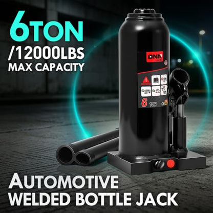 DNA Motoring 6 Tons / 12000 lbs Lifting Automotive Welded Hydraulic Bottle Jack for Car SUV Pickup Truck, Auto Repair, with Manual Handle & Carrying Storage Case, Black - color: black, style: 6 ton