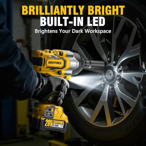 Cordless Impact Wrench, 900Ft-lbs (1200N.m) 1/2" Brushless Impact Gun, 20V High Torque Power Impact Driver, 2x4.0Ah Batteries,Brushless Motor 2400 RPM Variable Speeds for Family Car/Pickup Truck/Mower
