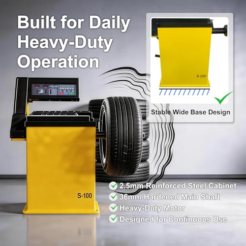 Wheel Balancer with Laser Indicator & LED Work Light, 10-24" Rim, Manual Input, Dynamic/Static/ALU Modes, 0.25KW Pure Copper Motor, 110V for Professional Tire Shop & Garage