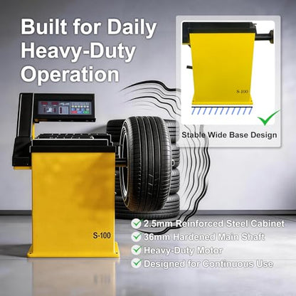 Wheel Balancer with Laser Indicator & LED Work Light, 10-24" Rim, Manual Input, Dynamic/Static/ALU Modes, 0.25KW Pure Copper Motor, 110V for Professional Tire Shop & Garage