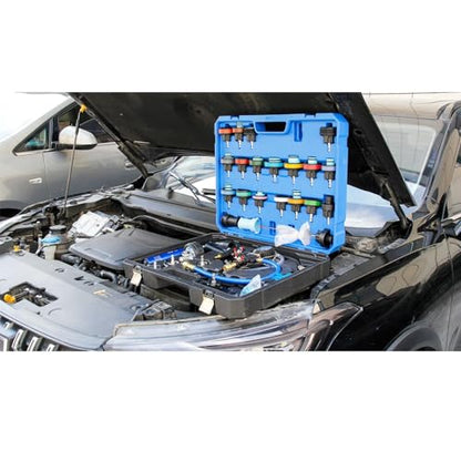 45Pcs Radiator Pressure Tester Kit, Coolant Pressure Tester and Vacuum Refill Kit for Automotive Cooling System Water Tank Leakage Detection