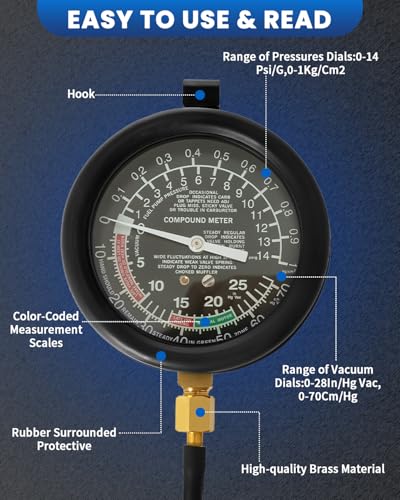 SIXIWANZI Vacuum Gauge, Universal Vacuum Gauge Automotive Kit for Car & Truck