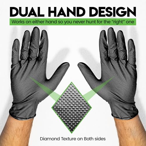 10 Mil Heavy Duty Nitrile Gloves, Diamond Grip, Latex-Free, Chemical Resistant for Mechanics & Auto Repair - size: Large
