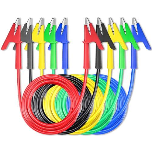 Goupchn Alligator Clips Electrical Test Leads 5PCS 3m/10ft | Dual Ended Crocodile Wire Cable, With Insulators Clips, Flexible Copper Cable, For Electrical Testing - size: 5 Colors-10ft/3m, style: Style A