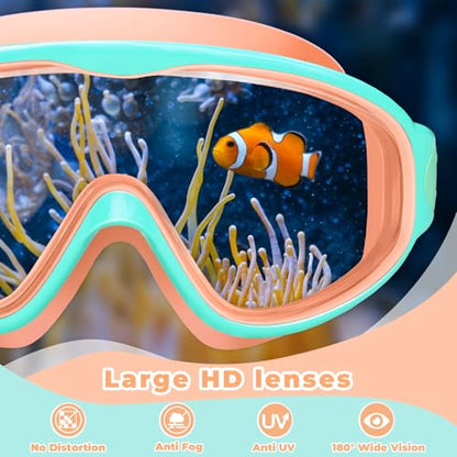 Keary 2 Pack Kids Swim Goggles for 3-15 UV Protection Anti-Fog Pool Water Swimming Goggles for Boys Girls Youth Toddler - color: Orange & Green