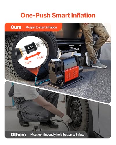 VEVOR Dual-Cylinder Heavy Duty Air Compressor, 10.6CFM Portable Tire Inflator, 12V 150PSI Offroad Air Pump with Digital Pressure Gauge & Adapters for Truck Car SUV 4 x 4 Vehicle RV - style: 10.6 CFM Dual-Cylinder