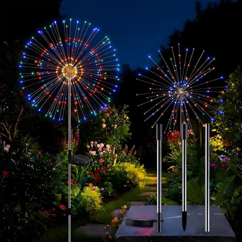 Solar Firework Lights Outdoor, Adjustable 32" to 51" Extra Tall, 200 LED Stainless Steel 3-Section Pole, 8 Modes Waterproof Starburst Garden Lights for Yard Pathway Walkway Decor(Color 6 Pack) - color: Multicolor, size: 6 Pack