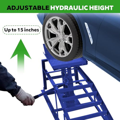Anwick 2 Pack Hydraulic Car Ramps for Oil Changes, 5T Heavy Duty Steel Truck Ramps, Adjustable Lift Height, Low Profile Car Lift Ramp with Hydraulic Jack, Car Lifts for Home Garage (Blue, 45") - color: Blue