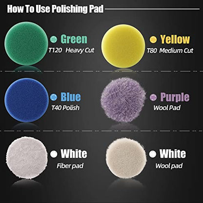 SPTA Mini Polishing Pads Set, 21 Pcs 2 inch/50mm Sponge Polishing Pads and Wool Buffing Pads, Car Foam Detail Polishing Pad Kit Mix Color for Car Detail Polishing and Waxing, Small Area Polishing - size: 2inch(50mm)
