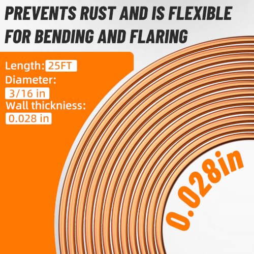 3/16" Brake Line Repair Kit, Double & Single Brake Line Flaring Tool Kit + 25ft 3/16 Inch Copper Coated Brake Line with 40 Pcs Fittings(4 Unions Included) + Brake Line Bender - color: Gold, size: 3/16"