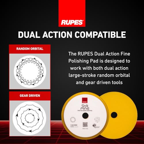 RUPES 9.DA180M Pack of 12 Yellow D-A Fine Finishing Foam Pads 180mm | Ideal for Paint Correction | Moderate to Fine Defect Removal | Compatible with 6" Backing Plate - size: Fine 180mm, style: Pack of 12