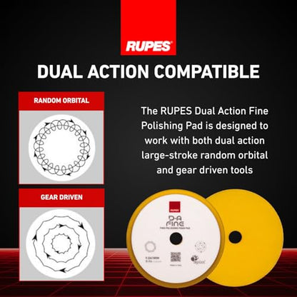 RUPES 9.DA180M Pack of 12 Yellow D-A Fine Finishing Foam Pads 180mm | Ideal for Paint Correction | Moderate to Fine Defect Removal | Compatible with 6" Backing Plate - size: Fine 180mm, style: Pack of 12