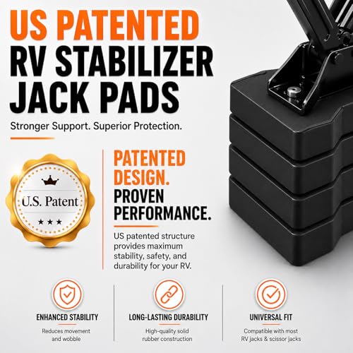 HOXWELL RV Stabilizer Jack Pads 4 Pack, Heavy Duty Solid Rubber Scissor Jack Leveling Blocks, RV Jack Foot Protection Pads for Trailer, Camper & 5th Wheels, Non-Slip Sturdy Support, Black - size: 4 Pack