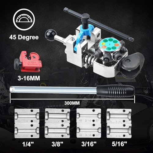 LainKeen Brake Line Flaring Tool Kit for 45 and 37 Degree Single, Double and Bubble Flares,Brake Line and Tubing Flaring Tool for 3/16", 1/4", 5/16",3/8" Tubes