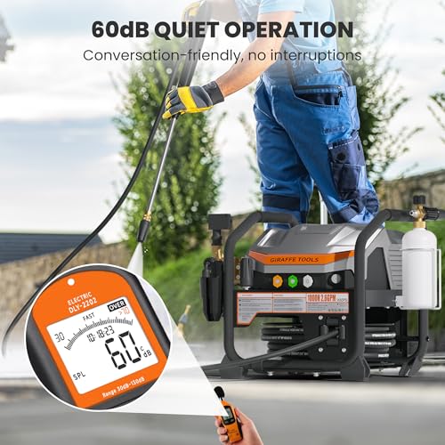Giraffe Tools Crossfalls Retractable Pressure Washer Ultra, Max 2.6GPM 1650PSI with Brushless Motor, Wall Mount Electric Power Washer with 50ft Pressure Hoses, 4-Nozzle, Foam Cannon, Automatic Rewind - size: 50ft