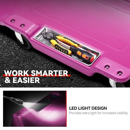 Auto Dynasty 40 Inches Mechanic Creeper, Automotive Garage Repair Low Profile Under Car Rolling Creeper with LED Light and Padded Headrest, Plastic, Purple - color: Purple, size: 40" L (w/LED Light)