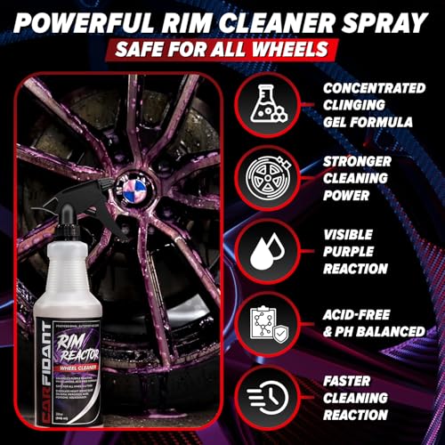 Carfidant Rim Reactor Wheel & Rim Cleaner Spray – Removes Brake Dust & Grime - Thick Gel, Dilutable - pH Neutral, Non-Acidic Tire Cleaner - Safe for Chrome, Black, Painted & Alloy Wheels - 16 fl oz - size: 16 Fl Oz (Pack of 1)