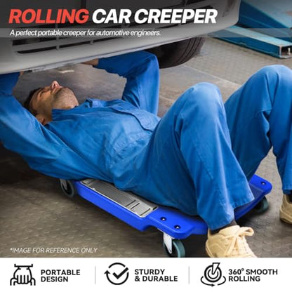 Heavy-Duty Mechanic Creeper with LED Light, Low Profile Under Car Design, 300 LBS Capacity, Tool Trays, Padded Headrest, Multi-Terrain Wheels for Garage or DIY Use, 40" L x 18" W