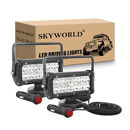 SKYWORLD 2Pcs Portable Magnetic Base Led Work Light Bar, 7 inch 36W Spot Beam, 12V 24V Off Road Driving Lights Fog Lamp for Car Truck 4x4 SUV ATV Tractors Excavator, 6000K White, Led Search Lights - size: 2Pcs 7 Inch 36W Spot