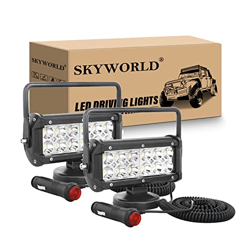 SKYWORLD 2Pcs Portable Magnetic Base Led Work Light Bar, 7 inch 36W Spot Beam, 12V 24V Off Road Driving Lights Fog Lamp for Car Truck 4x4 SUV ATV Tractors Excavator, 6000K White, Led Search Lights - size: 2Pcs 7 Inch 36W Spot