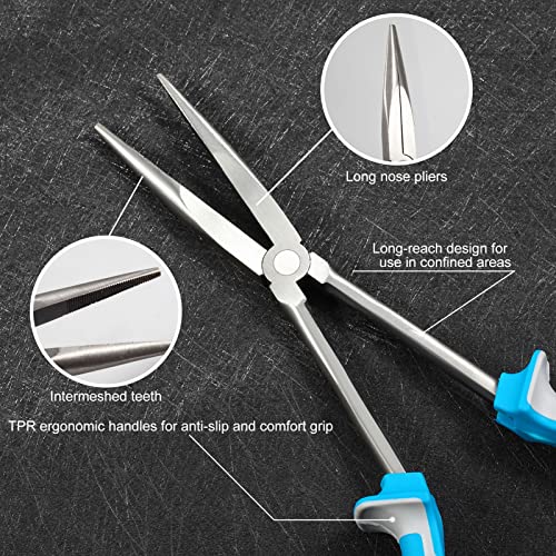 SPEEDWOX Long Reach Needle Nose Pliers 11 Inches, Extra Extended Fine Pliers for Mechanics, Technicians, Contractors - Non-slip TRP Handle, Serrated Jaws - style: Needle Nose Pliers