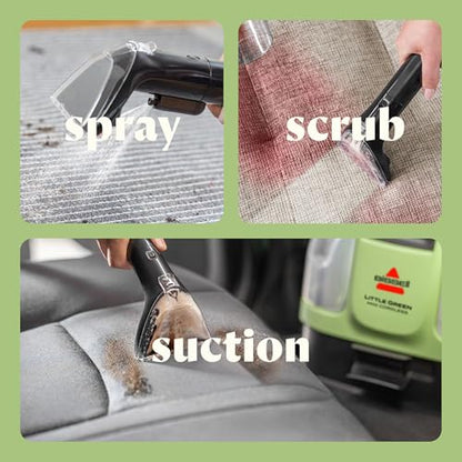 BISSELL Little Green Mini Cordless Portable Carpet and Upholstery Deep Cleaner, Car/Auto Detailer, with HydroRinse Self-Cleaning Tool and 4" Tough Stain Tool, 4015 - style: Little Green Mini Cordless