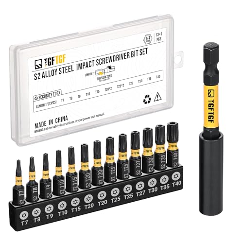 TGFTGF Impact Torx Bit Set 14PCS (TT7-TT40), 1” S2 Steel Security Torx, Tamper Proof Torque Star Bit Set with Magnetic CNC Machined Tips, Impact Screwdriver Bits with Extension Bit Holder Storage Case - size: 1" *13+1PCS