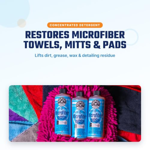Chemical Guys Microfiber Wash Detergent, Concentrated, Fresh Citrus, 32 oz | Microfiber-safe concentrate for towels, mitts, and pads; lifts dirt, grease, and wax, restores softness, no softener needed - size: 32 Fl Oz (Pack of 1)