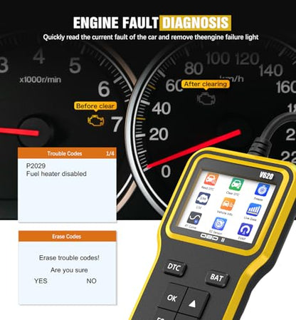 OBD2 Scanner with Upgrade Battery Tester - Diagnostic Tool for Cars That Check Engine Light & Emissions Readiness Read and Clears Vehicle Error Codes for All OBD II Protocol Vehicles Since 1996 Yellow - color: yellow