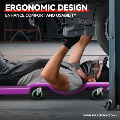 Auto Dynasty 40 Inches Mechanic Creeper, Automotive Garage Repair Low Profile Under Car Rolling Creeper with Padded Headrest, Plastic, Purple - color: Purple, size: 40" L