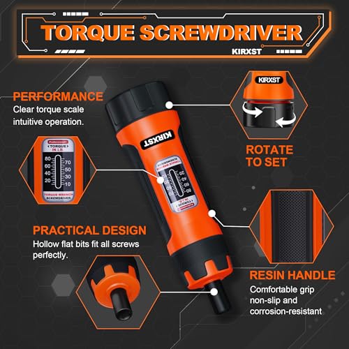 31 PCS 1/4" Drive Torque Screwdriver, 10-80 Inch Pounds Torque Screwdriver Set with S2 Bits and Socket Adapter for Maintenance, Screwdriver Set for Tools, Bike Repairing and Mounting - size: 10-80inch S