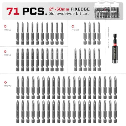 Geinxurn 71Pieces Fixedge Screwdriver Bit Set, 2Inches #0#1#2#3 Phillips Magnetic Alloy Steel Insert Power Bits Tips with Impact Bit Holder and Portable Storage Cases for Home Repair Diy - style: FXPH050-071