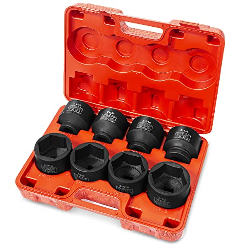 Stark USA Premium 3/4" inch Drive Large Jumbo Shallow Impact Socket Set SAE (2-1/16" - 2-1/2") Cr-Mo Steel 6-Point, 8-Piece Socket Set With Case - style: 8 PCS SAE Shallow Socket Set(2-1/16‘’ to 2-1/2‘’)