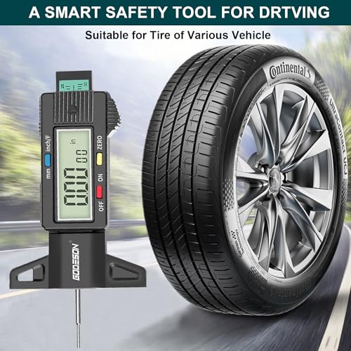 GODESON Tire Tread Depth Gauge, Digital Tire Tread Depth Gauge with 3 Modes-Fractional Inch, Decimal Inch and Millimeter, Tire Depth Gauge for Motorcycles, Cars, SUV, Easy to Read Tread Depth Gauge - color: Black