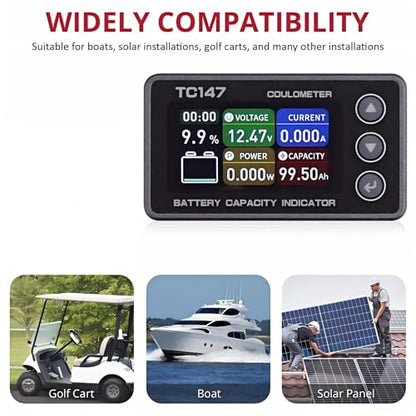 BINTA 0-50A Small Battery Monitor Shunt Voltmeter Ammeter for Lifepo4 Lithium, Backlight Waterproof Battery Meter for Auto Car Motorhome Golf Cart Portable Power Systems