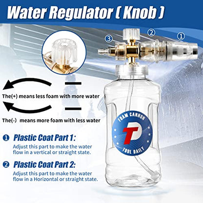 Tool Daily Pressure Washer Foam Cannon, Adjustable Snow Foam Lance, 1.5 L | Clear Foam Blaster with M22 and 1/4" Quick Connector, Wide Mouth, Additional Orifice Nozzle 1.1mm, Car Wash Mitt, 3600 PSI - color: Transparent