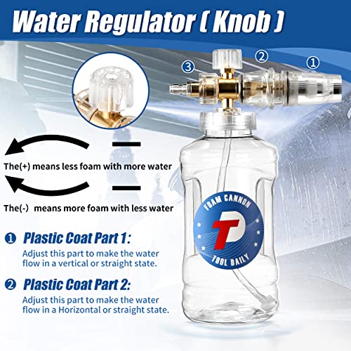 Tool Daily Pressure Washer Foam Cannon, Adjustable Snow Foam Lance, 1.5 L | Clear Foam Blaster with M22 and 1/4" Quick Connector, Wide Mouth, Additional Orifice Nozzle 1.1mm, Car Wash Mitt, 3600 PSI - color: Transparent