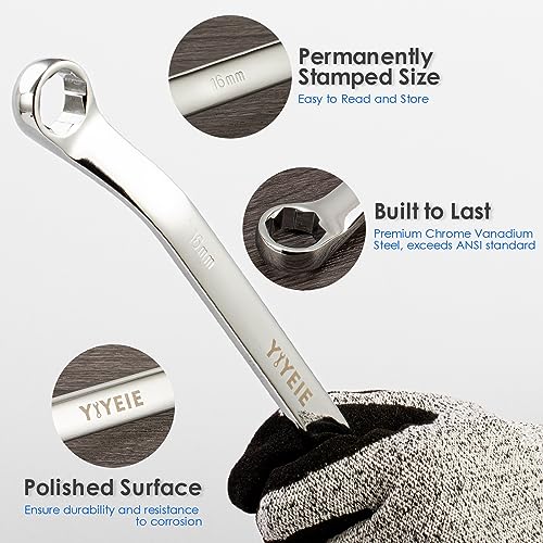 YIYEIE 6 Pc. Bolt Extractor Wrench Set, Metric 8-19mm, 6 Point Box End Wrench Set with 45° Offset, CR-V Steel, Stripped & Rounded Bolt Remover Wrench with EVA Foam - color: Offset | Extractor Wrench