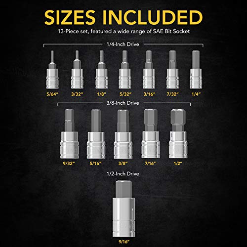 LEXIVON HEX Bit Socket Set, Premium S2 Alloy Steel | 13-Piece SAE 5/64" - 9/16" Set | Enhanced Storage Case (LX-142) - style: HEX set (Imperial)