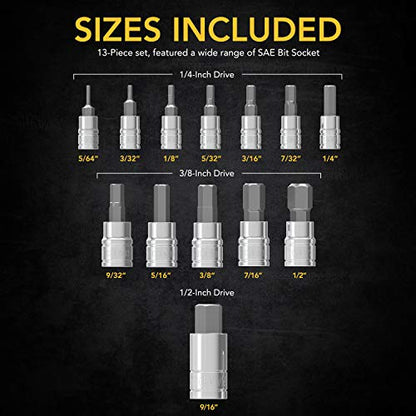 LEXIVON HEX Bit Socket Set, Premium S2 Alloy Steel | 13-Piece SAE 5/64" - 9/16" Set | Enhanced Storage Case (LX-142) - style: HEX set (Imperial)