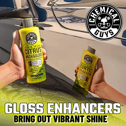 Chemical Guys CWS_301_16M Car Wash Starter Bundle - Citrus Wash & Gloss Foaming Car Wash Soap, 16 oz, Citrus Scent + Green Chenille Wash Mitt (2 Items) Works on Cars, Trucks, SUVs, RVs & More - size: 16 oz