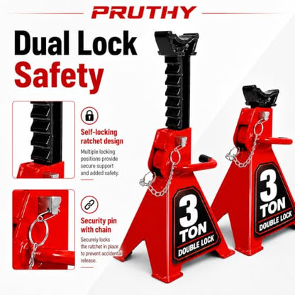 Jack Stands, 3 Ton (6,000 lbs) with Double Locking Pins Capacity Car Jack Stand, Adjustable Height for Lifting SUV Pickup Truck Car and UTV/ATV Heavy Duty Steel Car Lift, 1 Pair Red - color: Red