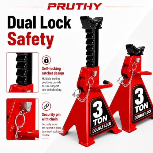 Jack Stands, 3 Ton (6,000 lbs) with Double Locking Pins Capacity Car Jack Stand, Adjustable Height for Lifting SUV Pickup Truck Car and UTV/ATV Heavy Duty Steel Car Lift, 1 Pair Red - color: Red