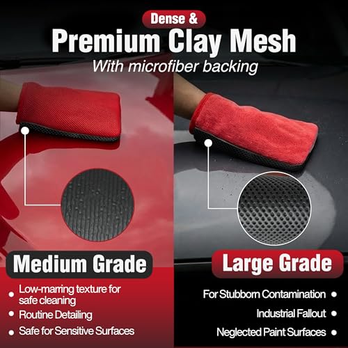 Premium Clay Mitt for Car Detailing (2 Pack) – Medium & Mesh Grade Synthetic Clay Mitt Gloves, Clay Bar & Clay Towel Alternative for Paint Decontamination on Cars, Glass, Wheels & PPF